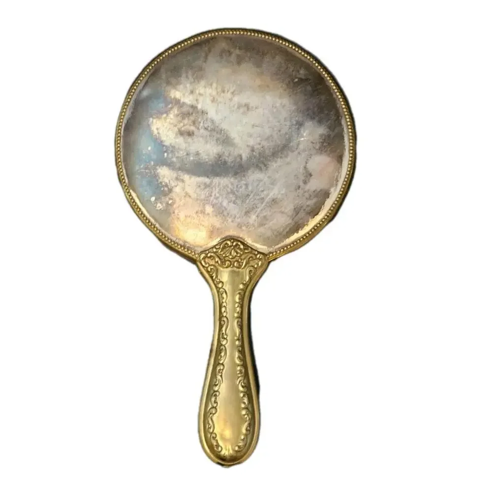 Antique U.C. Co. Brass Hand Mirror Art Nouveau Vanity Beauty Ornate Signed Hand